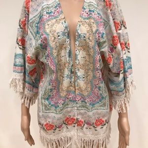 Floral Kimono With Fringe